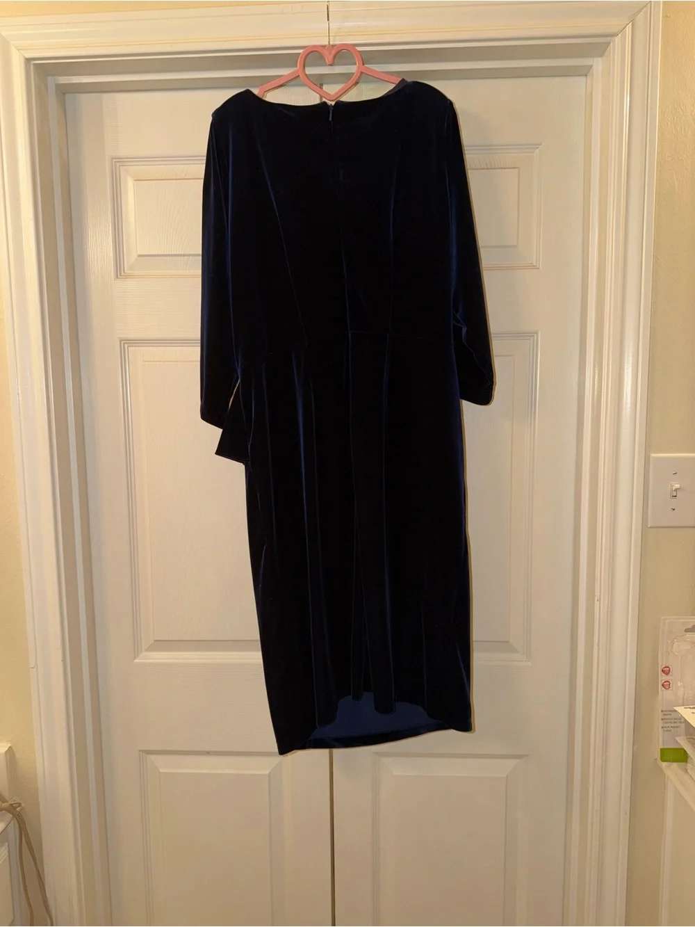 Alex Evenings Navy Velvet Draped Cocktail Dress with Jeweled Waist - Picture 4 of 4